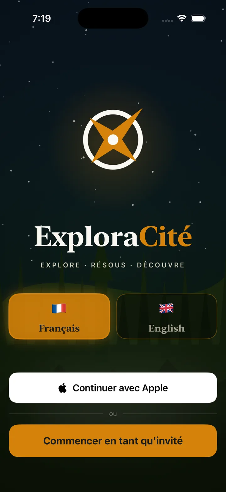 Capture de l’application ExploraCité : le lancement
