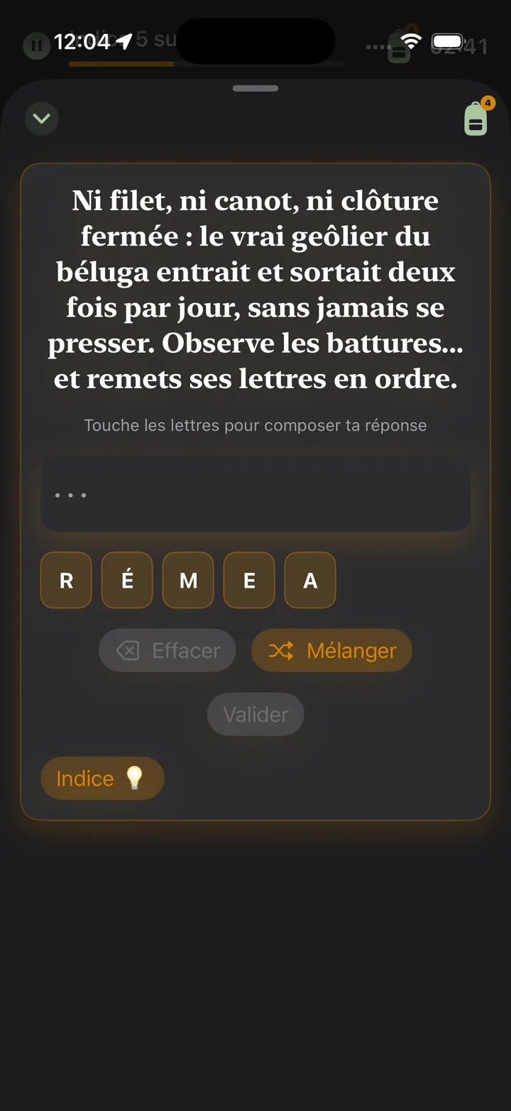 Capture de l’application ExploraCité : l’énigme