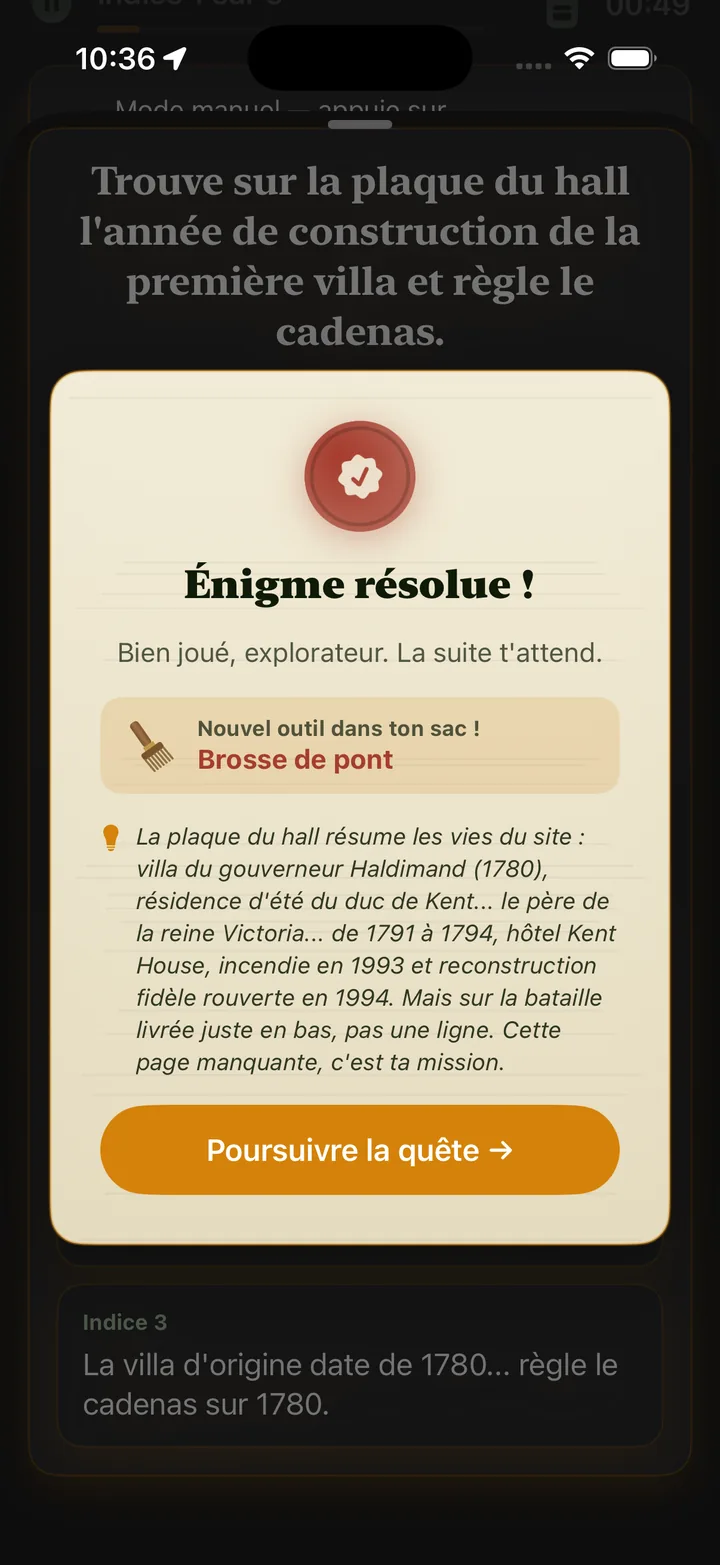 Capture de l’application ExploraCité : la récompense